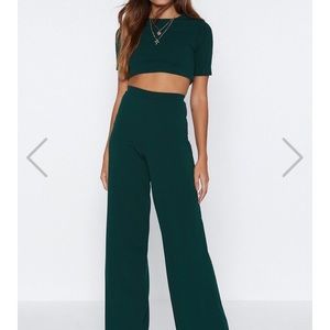 Emerald green crop/pant set from Nasty Gal
